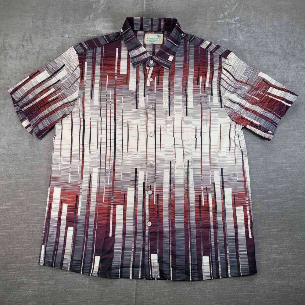 Royaura Vintage Hawaiian Men's Abstract Stripe Short Sleeve Button Up Shirt Sz L